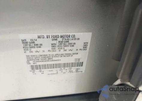 2014 Ford Explorer Xlt из США, поврежденный, VIN 1FM5K8D85EGB94551